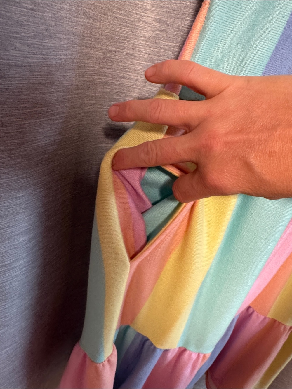 BiBi Pastel Stripe V-Neck Tiered Casual Dress - Picture 2 of 4